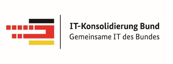 Logo der IT-Konsolidierung Bund. Dargestellt ist ein Farbverlauf mit den Farben Schwarz, Rot und Gold sowie der Schriftzug „IT-Konsolidierung – Gemeinsame IT des Bundes“.